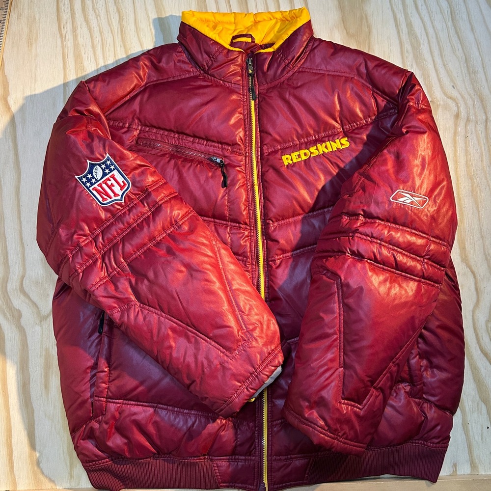 Reebok NFL Onfield Redskins Puffer Jacket Mens XL Burgundy Gold Full Zip Coat